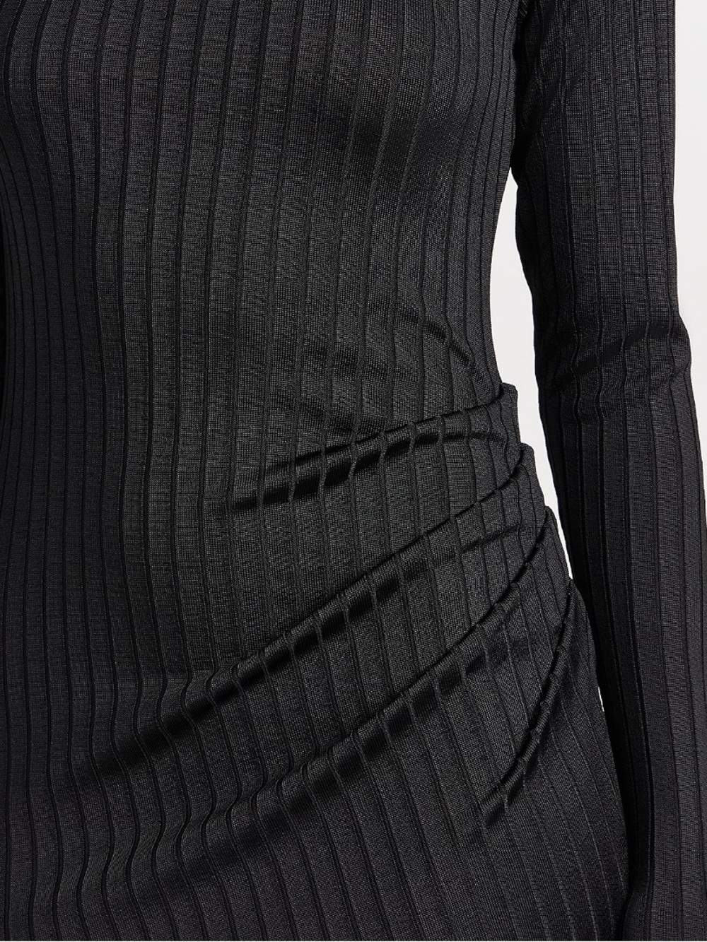 *NWT* Good American Women’s Black Shine Rib Funnel Tuck Midi Dress, Size Large - Picture 5 of 14